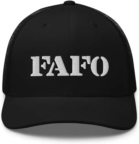 Vista 2 de RIVEMUG FAFO Fuck Around and Find Out - Gorra de camionero curvada con corona media ajustable