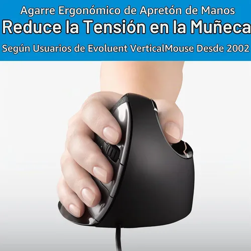 Vista 2 de Evoluent – Inventor del ratón vertical – VMDL Ratón vertical ergonómico mano derecha USB grande con cable, esculpido para mayor comodidad, reduce