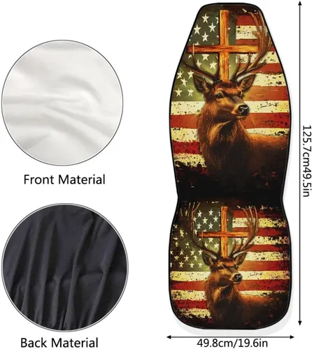 Vista 5 de LedBack Fundas universales de asiento de coche solo para asientos delanteros, bandera estadounidense, ciervos, 2 piezas, protector elástico