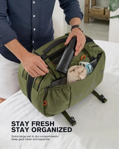 Vista 3 de Tolaccea Mochila de viaje para laptop para hombres y mujeres, mochila de transporte expandible de 40L-50L con compartimento húmedo y seco, mochila