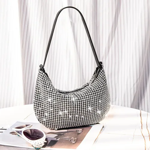 Vista 2 de Montana West Bolsa de lentejuelas brillantes para fiesta de noche, bolsa de diamantes de imitación, bolso de mano cruzado para mujer
