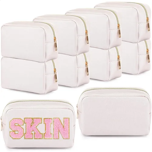 Vista 17 de Sweetude 10 bolsas de maquillaje a granel para mujeres, regalo preparatorio, bolsa de cosméticos de piel sintética, pequeña bolsa de aseo