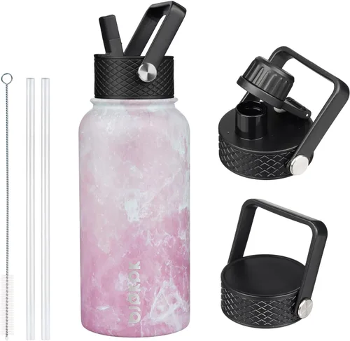 Vista 54 de BJPKPK Botellas de Agua Aisladas con Tapa de Pajita, Botella de Agua de Acero Inoxidable de 18oz, Termo Frío Caliente con 3 Tapas, Vaso de Viaje a