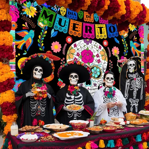 Vista 3 de Avezano Telón de fondo del Día de los Muertos, 5 x 3 pies, diseño de calavera de azúcar mexicana, fondo de fotografía de Dia DE Los Muertos