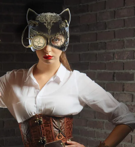 Vista 6 de Steampunk Orejas Ojo Máscara Robot Monóculos Disfraz - Oro