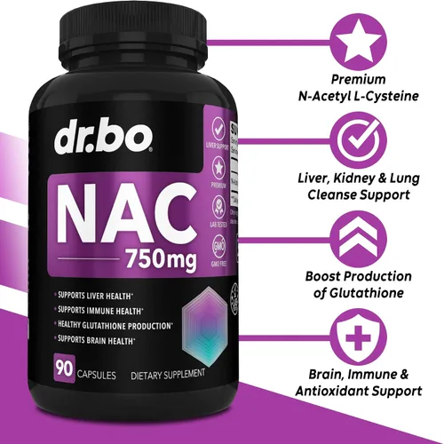 Vista 2 de Suplemento NAC Píldoras de N-acetil cisteína - 750 mg N acetil cisteína cápsula de vitamina pura - Fórmula diaria de apoyo hepático para la salud