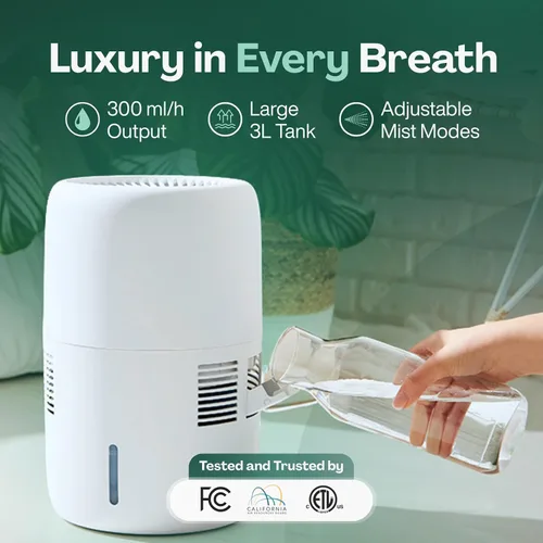 Vista 6 de Humea Humidificador Evaporativo WiFi App 3L Beige Sin niebla, uso en el dormitorio, funcionamiento silencioso, evaporación natural
