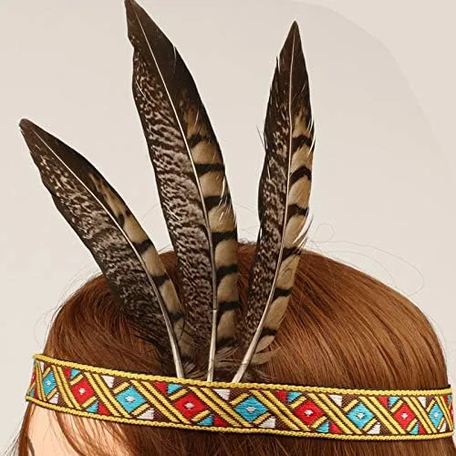 Vista 5 de R STAR Diadema de plumas india, diadema bohemia borlas banda para el pelo diadema americana Headwear para mujeres y niñas