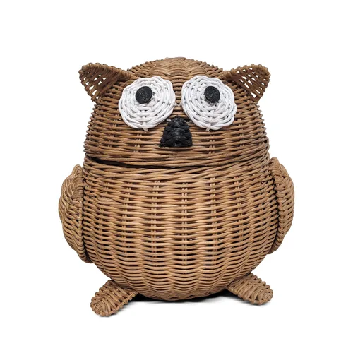 Vista 8 de G6 COLLECTION Cesta de almacenamiento de ratán con tapa, decoración decorativa para el hogar, organizador de estantes tejido a mano, lindo regalo