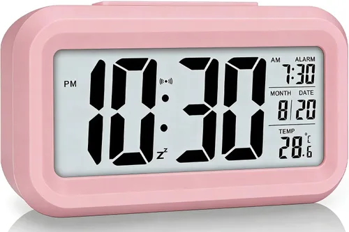 Vista 9 de Lesipee Reloj despertador digital, reloj para dormitorio, reloj de escritorio, funciona con pilas, reloj digital con luz nocturna inteligente