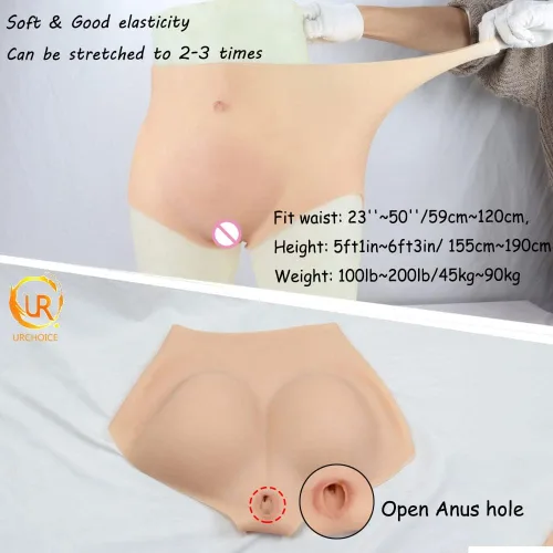 Vista 3 de Pecho de silicona realista, cuello redondo, tetas falsas, bragas de vagina, bragas falsas para ocultar el coño, tanga acolchada