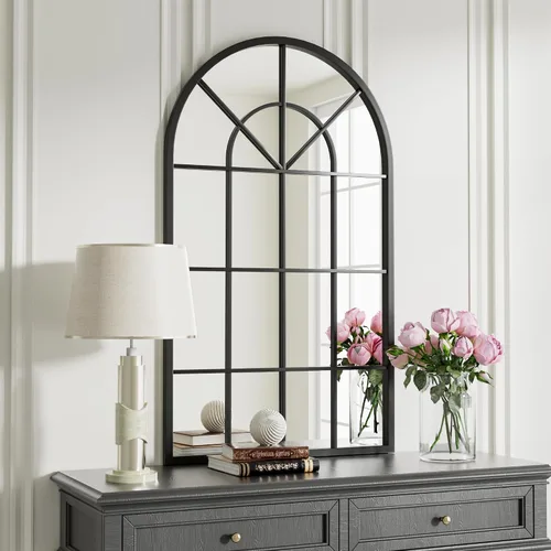 Vista 12 de Dewfig Espejo de Pared con Ventana Arqueada, 30"x20" Espejos de Panel de Ventana, Espejos de Tocador para Baño, Dormitorio, Entrada, Sala de Estar