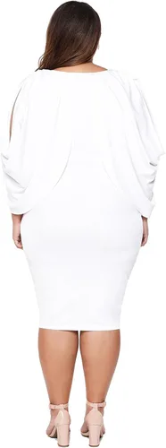 Vista 4 de Vestido de cóctel de manga larga para mujer, estilo casual, con abertura en cascada, talla grande