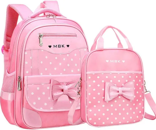 Vista 18 de Juego de 2 mochilas escolares con lazos para niñas y estudiantes, diseño de princesa para escuela primaria, 2pcs Negro-s, 2Pcs BagSet S
