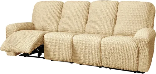 Vista 12 de vctops 4 fundas para sillas reclinables con textura de sirsaca a cuadros, suaves y elásticas, protector de muebles antideslizante con parte inferior