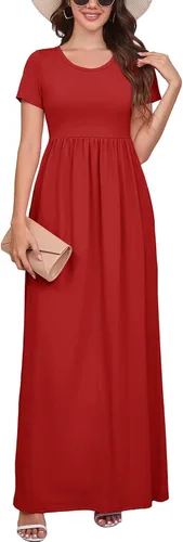 Vista 42 de DEARCASE - Vestido Maxi para Mujer de Manga Corta, Casual de Verano, Holgado, Liso, Cómodo, Vestidos Largos con Bolsillos 1-negro