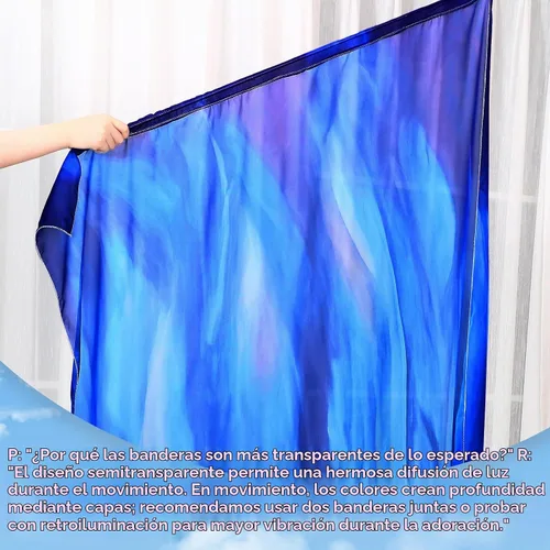 Vista 4 de Remagr 2 Piezas Banderas de Danza de Alabanza de 63"X43.3" con Varilla Escalable Bandera de Alas de Ángel Semicírculo Banderas de Alabanza de Azul