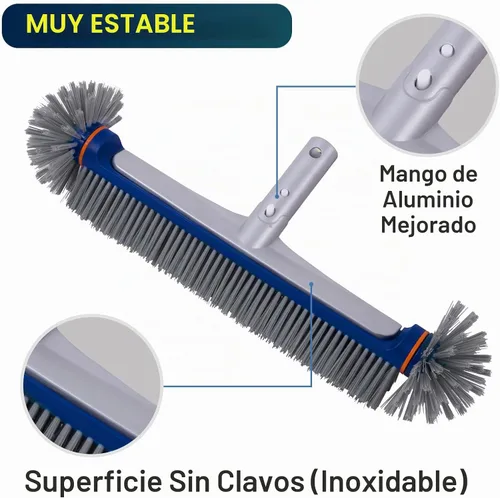 Vista 4 de POOLAZA Cepillo de piscina de 360 grados, cepillo de limpieza resistente de Azul