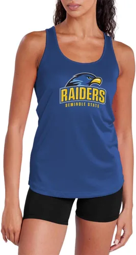 Vista 60 de Camiseta deportiva sin mangas oficial de NCAA Collegiate para mujer, con espalda cruzada, colección con logotipo primario