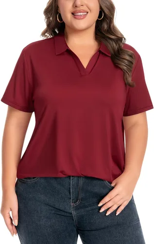 Vista 12 de Idtswch Camisa polo de manga corta con cuello en V para mujer, de secado rápido, UPF 50+, informal, para trabajo, golf, talla XL - 6XL