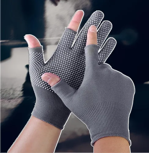 Vista 8 de 3 pares de guantes de trabajo sin dedos para hombres y mujeres, guantes de trabajo sin dedos para construcción, nailon, fitness, ciclismo, Gris