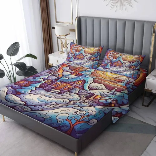 Vista 9 de Sábanas para árbol de Navidad tamaño individual – Sábanas y fundas de almohada de Navidad – 100% microfibra, estampado de alta cantidad de hilos