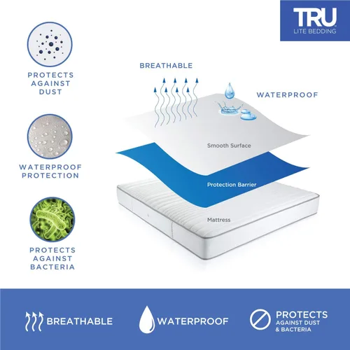 Vista 3 de TRU Lite Bedding Protector de colchón impermeable, funda de cama, funda de colchón suave y transpirable, protección contra manchas y olores