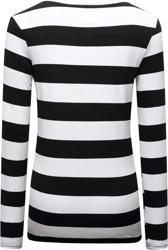 Vista 4 de OThread & Co. Camiseta de manga larga a rayas con cuello redondo para mujer