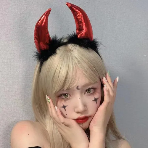 Vista 2 de MOFEINI Devil Horns Headband Halloween Costume Accessories for Women Men