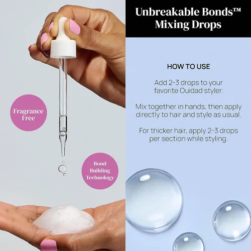 Vista 4 de Ouidad Unbreakable Bonds - Gotas de mezcla, fortalece y repara el cabello, sin fragancia, 2 onzas líquidas