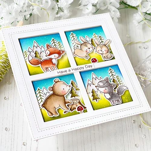 Vista 3 de Juego de sellos y troqueles transparentes de conejo ardilla para hacer tarjetas, plantillas cortadas para álbumes de recortes, álbum de fotos, papel