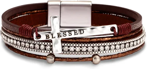 Vista 21 de Fesciory - Pulsera de leopardo para mujer, estilo bohemio de cuero multicapa con perlas de cristal