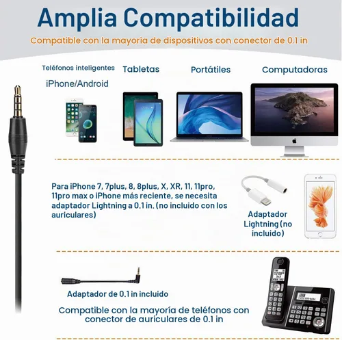Vista 2 de Wantek Auriculares para teléfono celular con micrófono con cancelación de ruido para portátiles, PC, conector de 0.1 in, control de volumen