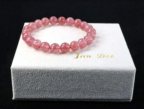 Vista 5 de JanDee - Pulsera de cristal elástico de cuarzo de fresa semipreciosa natural