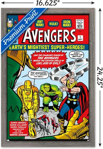 Vista 3 de Trends International Marvel Comics Avengers #1 - Póster de pared, 22.4 pulgadas de largo x 14.7 pulgadas, versión enmarcada en madera de granero