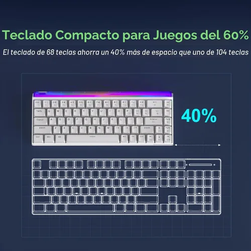 Vista 8 de MageGee AIR68 - Teclado inalámbrico para juegos con efecto Hall, teclado de interruptor magnético RGB 60% con disparador rápido, accionamiento