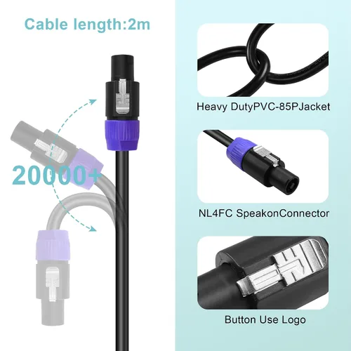 Vista 3 de Cable Speakon a Speakon, 12AWG 2 pines NL2FC altavoz macho a macho cable amplificador de audio profesional (6.6 ft/6.6 pies)