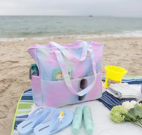 Vista 9 de Bolsa de playa y piscina para mujer, grande, bolsa de gimnasio con compartimento húmedo para viajes, impermeable