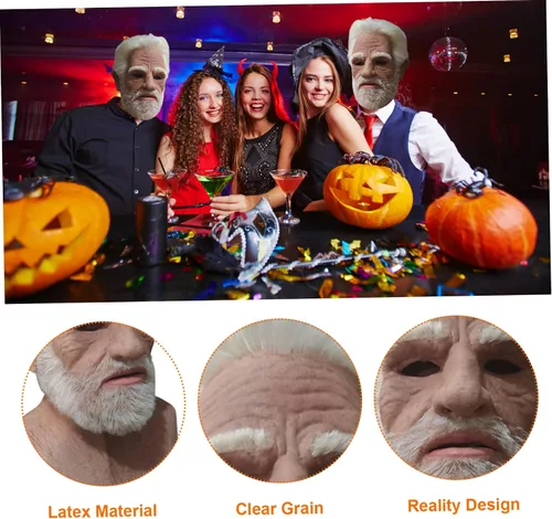 Vista 6 de Máscara de anciano de Halloween, máscara realista de látex de pelo blanco, máscara de anciano, máscara de anciano, cubierta de cabeza completa
