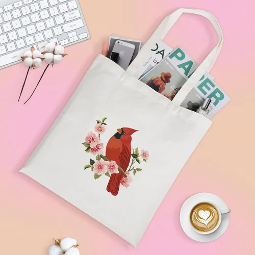 Vista 3 de Bolsa de lona Louise Maelys para mujer, linda estética cardenal, de algodón, para compras, regalo para mujeres, bolsas de comestibles reutilizables