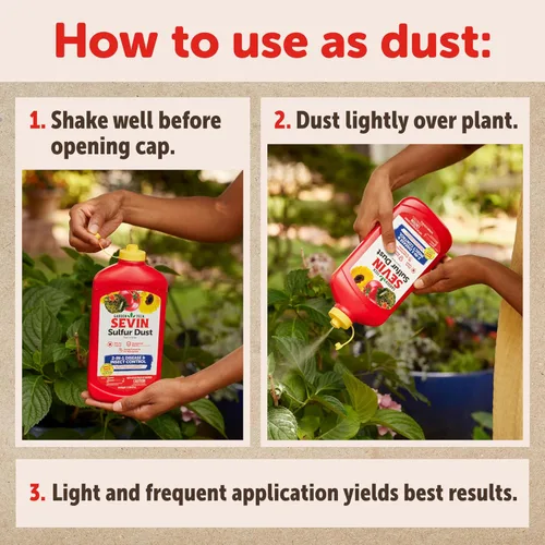 Vista 4 de Sevin 100547227 Polvo de azufre 1.25 libras, etiqueta blanca Control 2 en 1 de enfermedades e insectos, polvo o aerosol, para rosas, cítricos