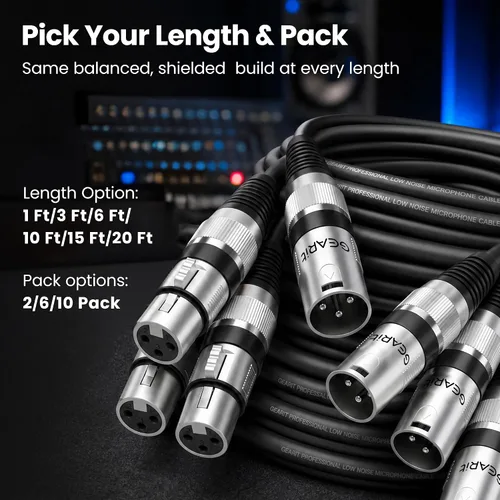 Vista 3 de GEARit XLR Cables - Paquete de 6 cables de micrófono XLR macho a hembra, cable de micrófono blindado equilibrado con conductores de cobre