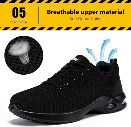 Vista 6 de Tinefiy Steel Toe Shoes for Women Lightweight Safety Shoes Air Cushion Comfortable Slip Resistant Indestructible Womens Puncture Proof Work Sneakers