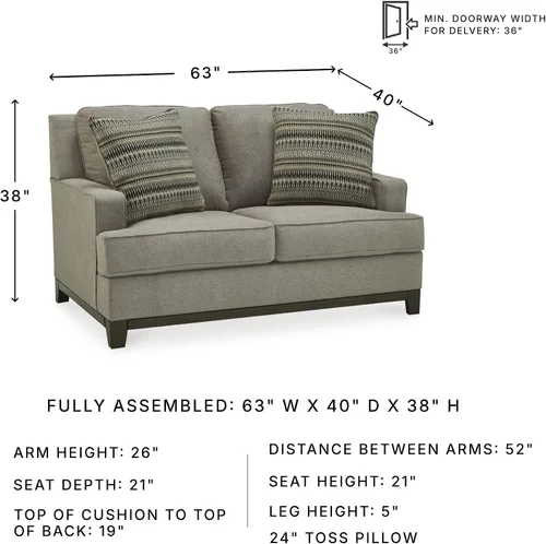 Vista 3 de Signature Design by Ashley Kaywood - Sofá biplaza moderno con almohadas decorativas, color gris