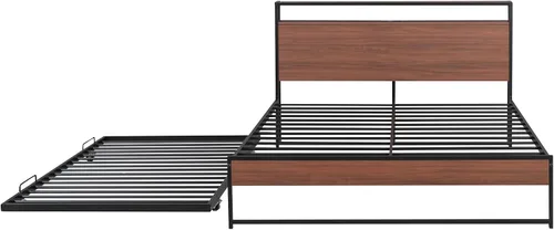Vista 8 de Harper & Bright Designs Cama de plataforma Queen con nido y puertos USB, marco de cama Queen de metal con cabecera de almacenamiento y soporte