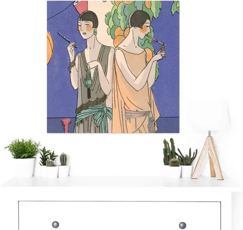Vista 2 de Artery8 Taste Beauty Women Leaves Smoking 1926 Painting Large Wall Art Poster Print Thick Paper 24X24 Inch