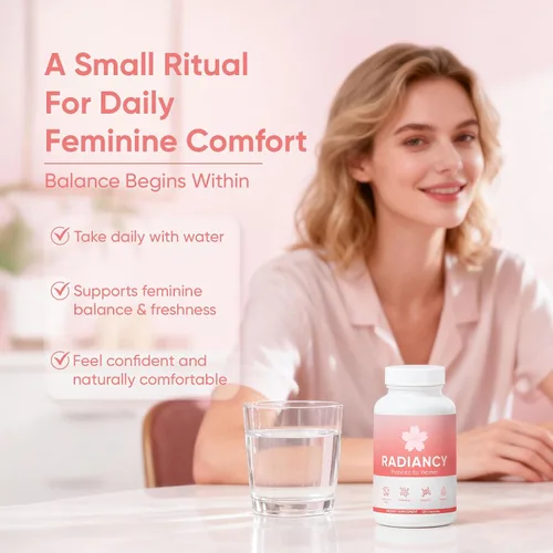 Vista 4 de Radiancy Probiótico para Mujeres Salud Vaginal - Sequedad Vaginal y Equilibrio de pH con Cepas de Lactobacillus, Extracto de Flor de Cerezo, Ácido