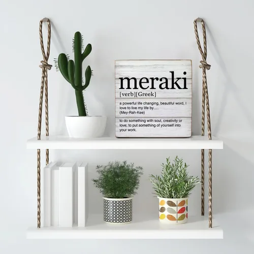 Vista 5 de Arte griego Meraki Definición caja de madera signo de vida cita escritorio decorativo de madera decoración del hogar para escritorio mesa estante 5