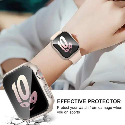 Vista 11 de Paquete de 6 fundas para Apple Watch Series 9, Series 8, Series 7 de 1.61 pulgadas, funda con protector de pantalla de vidrio templado incorporado