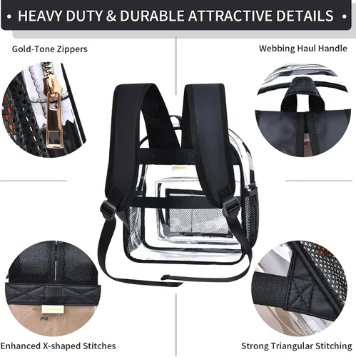 Vista 5 de BYXEPA Mini mochila transparente aprobada para estadios, resistente de 12 x 12 x 6 pulgadas, Negro -, Mochilas Daypack